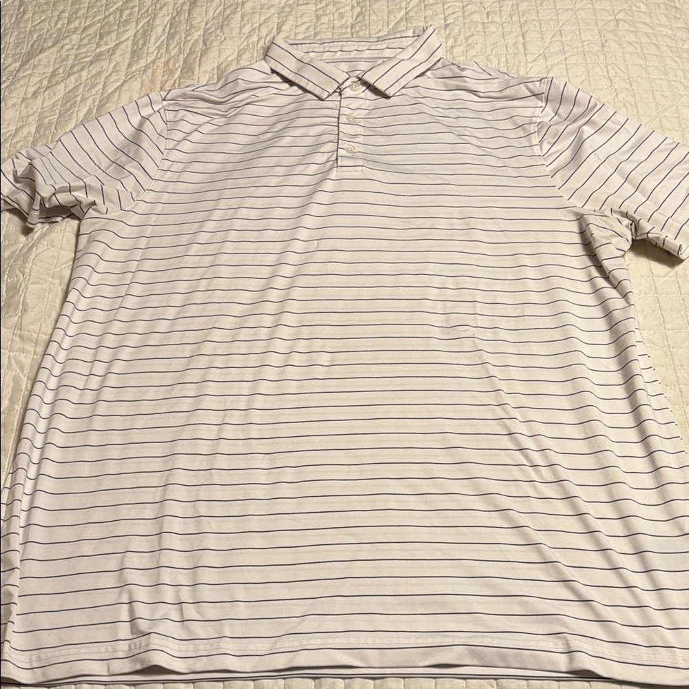 Champion White and Gray Striped Polo Shirt Size XXL